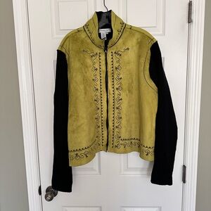 Coldwater Creek Yellow-Green and Black Embroidered Jacket
